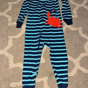 Blue and Red Striped One Piece Footies with Appliqué